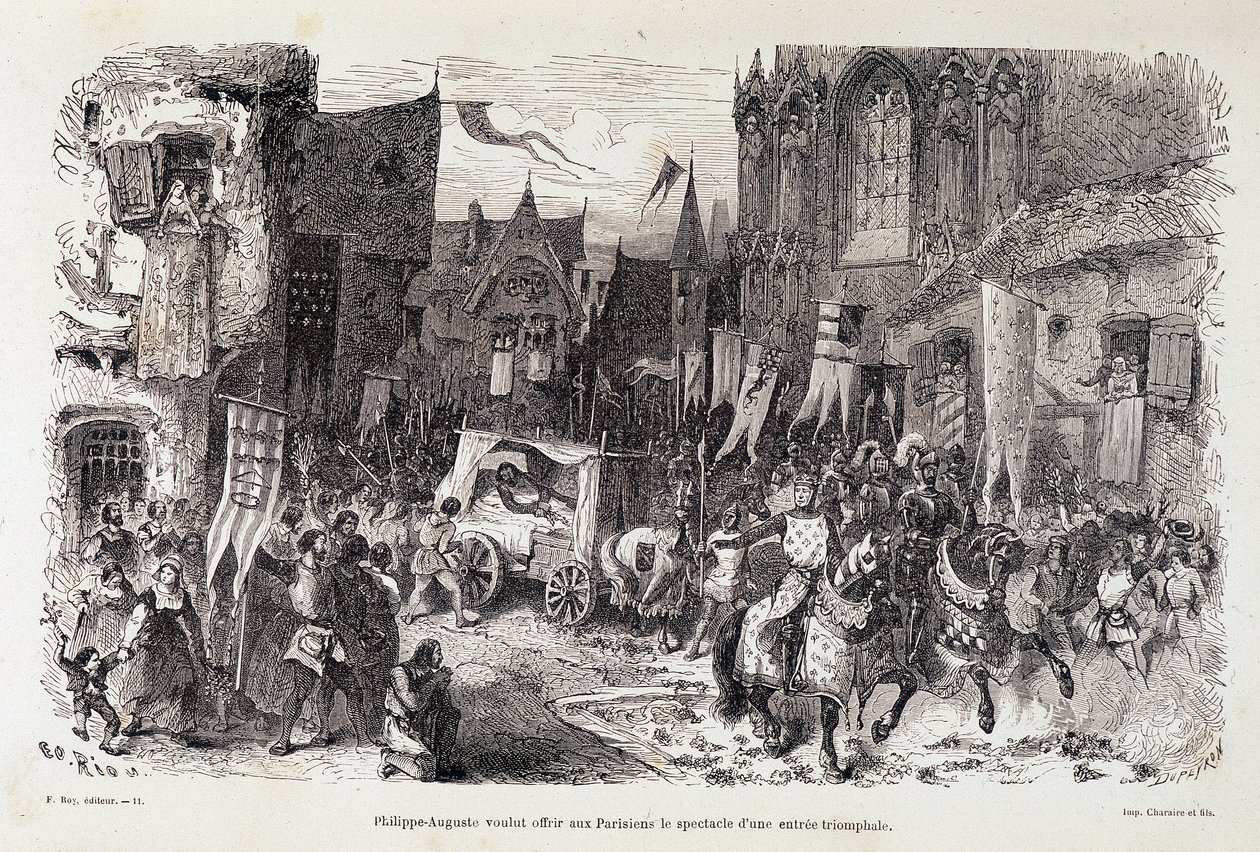أراد فيليب أوغست (فيليب أوغست) أن يقدم للباريسيين مشهد البداية المظفرة. sd. القرن الثاني عشر بواسطة إدوارد ريو