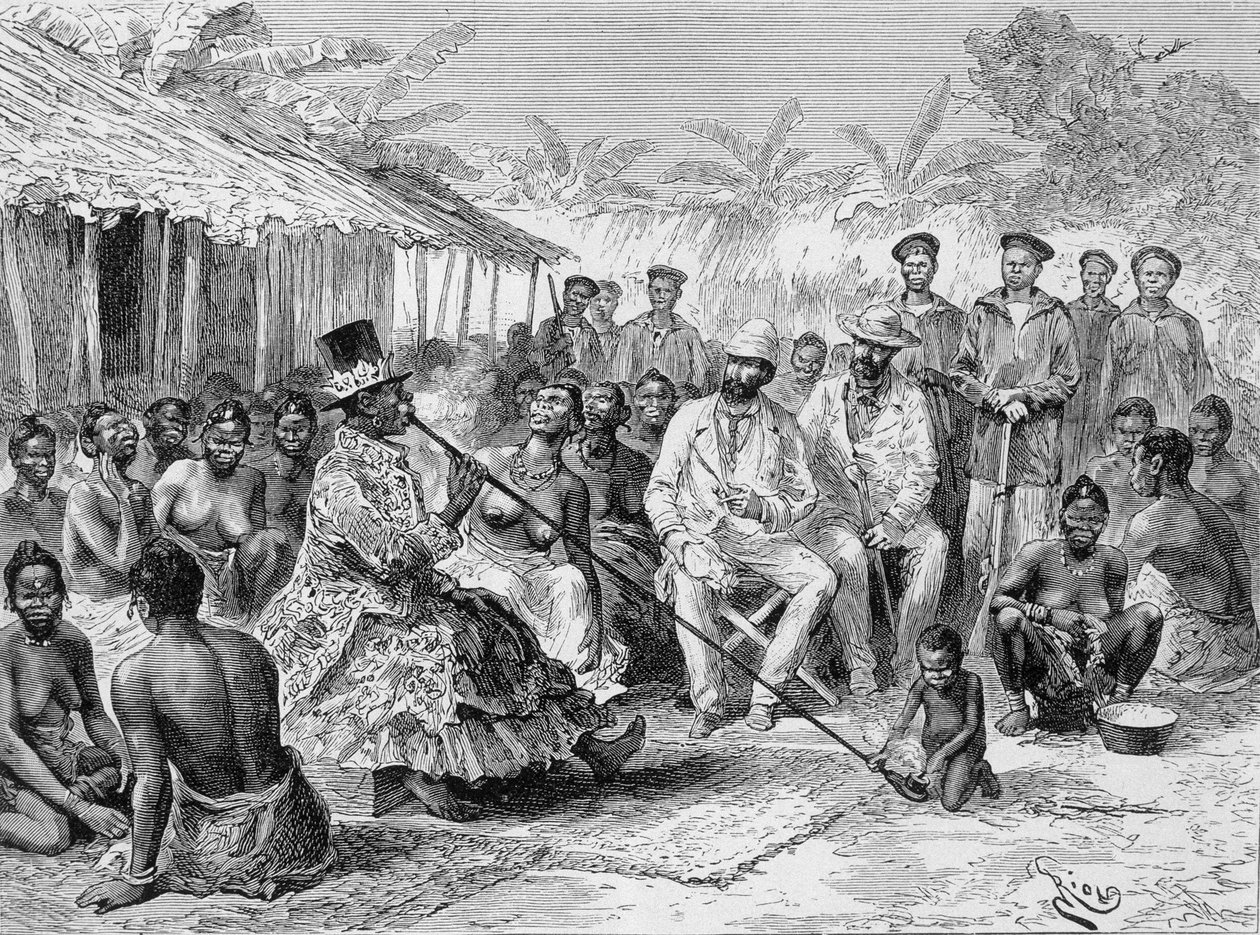 Savorgnan de Brazza palabre مع Renoké ، زعيم قرية غرب إفريقيا - في "" Tour du Monde "، الأسبوع الثاني 1887 بواسطة إدوارد ريو