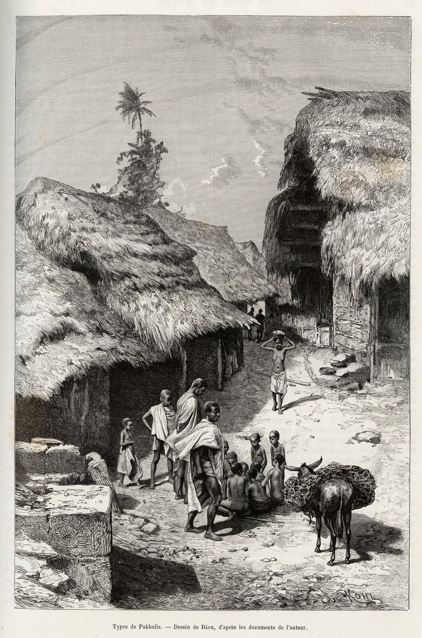 Types of Pakhala (Ivory Coast). Engraving by Riou, to illustrate the story “” From Niger to the Gulf of Guinee”” by Captain Louis Gustave Binger (1856-1936), in 1887-1889, in Le tour du monde, nouveau journal des voyages, under the direction of Edouard Cha بواسطة إدوارد ريو