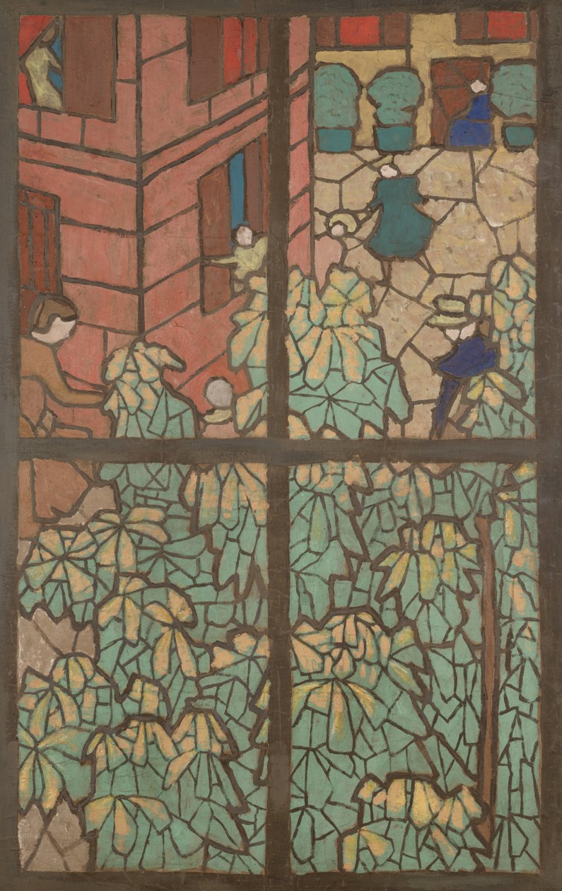 أشجار الكستناء ، رسم كاريكاتوري لنافذة تيفاني ذات الزجاج الملون بواسطة إدوارد فويلارد