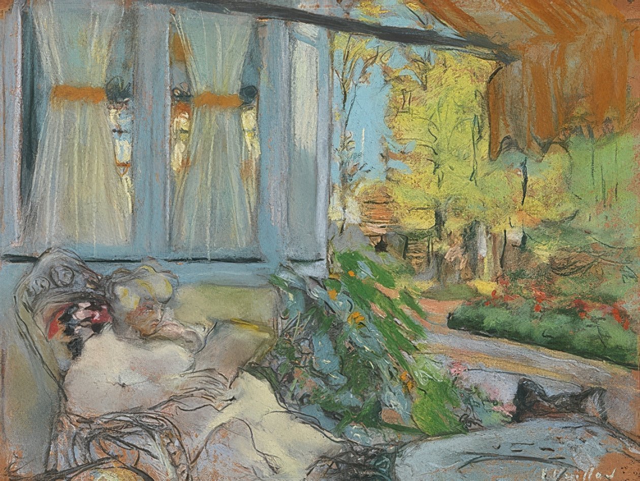 Madess Hessel auf der Terrasse lesend (Madama Hessel تقرأ على شرفة Clos Cézanne). أم 1920-25 بواسطة إدوارد فويلارد