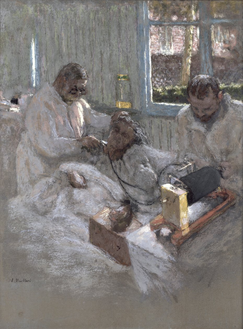 طبيب القلب هنري فاكيز (1860-1936) ومساعده ، دكتور بارفو ، في la Pitie ، c.1918-21 (باستيل على ورق) بواسطة إدوارد فويلارد