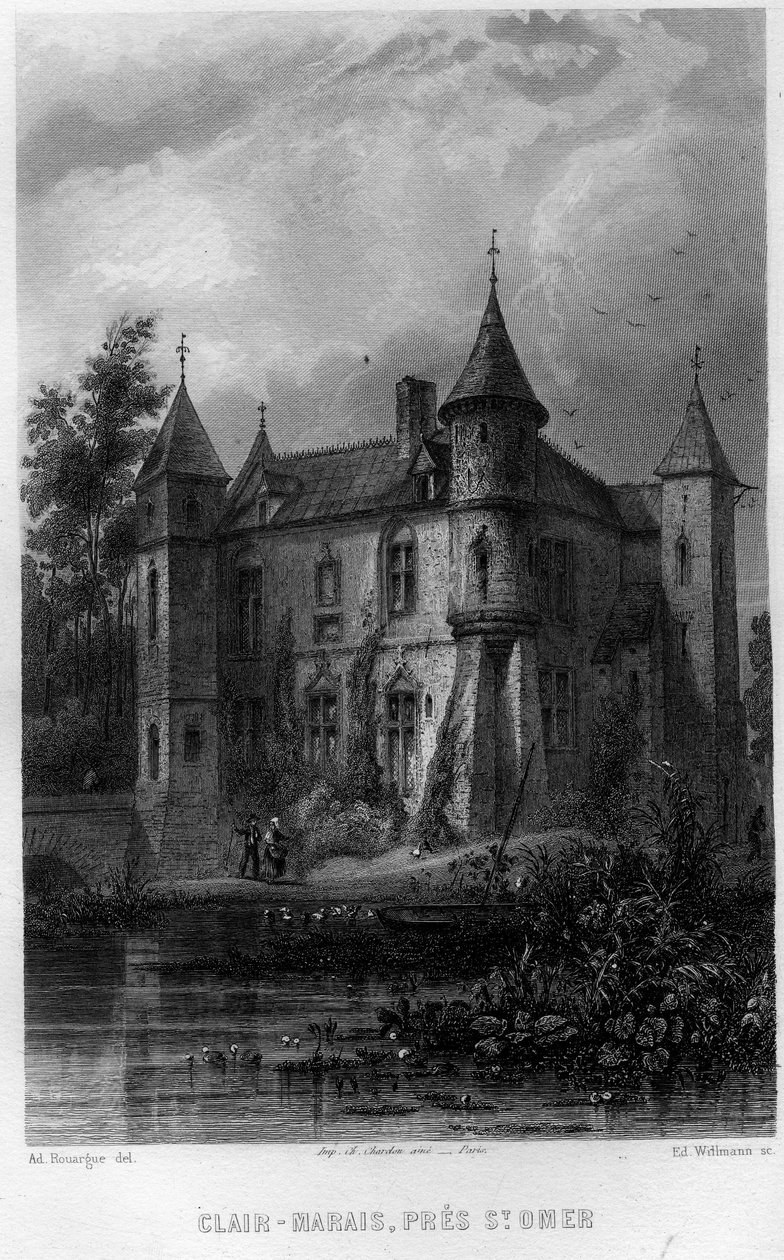 كلير مارش (كلير ماريه أو كليرمارايس) بالقرب من سانت أومير (سانت أومير) ، با دو كاليه ، منطقة نور با دو كاليه (نورد باس دي كاليه) ، فرنسا. نقش ويلمان في "فرنسا القديمة والحديثة" لجان برنارد ماري لافون (جان برنارد ماري لافون) بواسطة إدوارد ويلمان