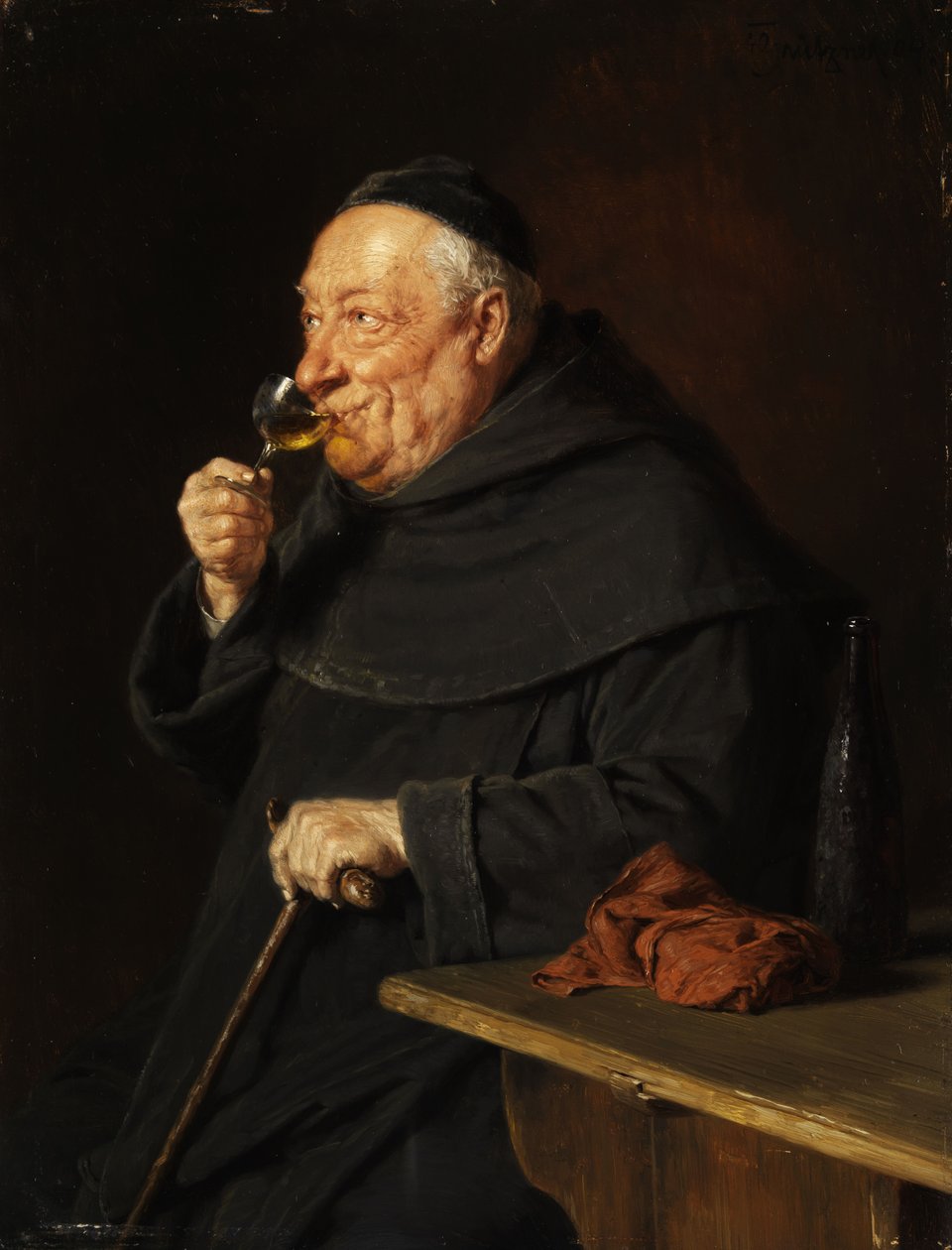 Grützner Benedictine الراهب مع النبيذ في نصف لتر بواسطة إدوارد فون جروتزنر