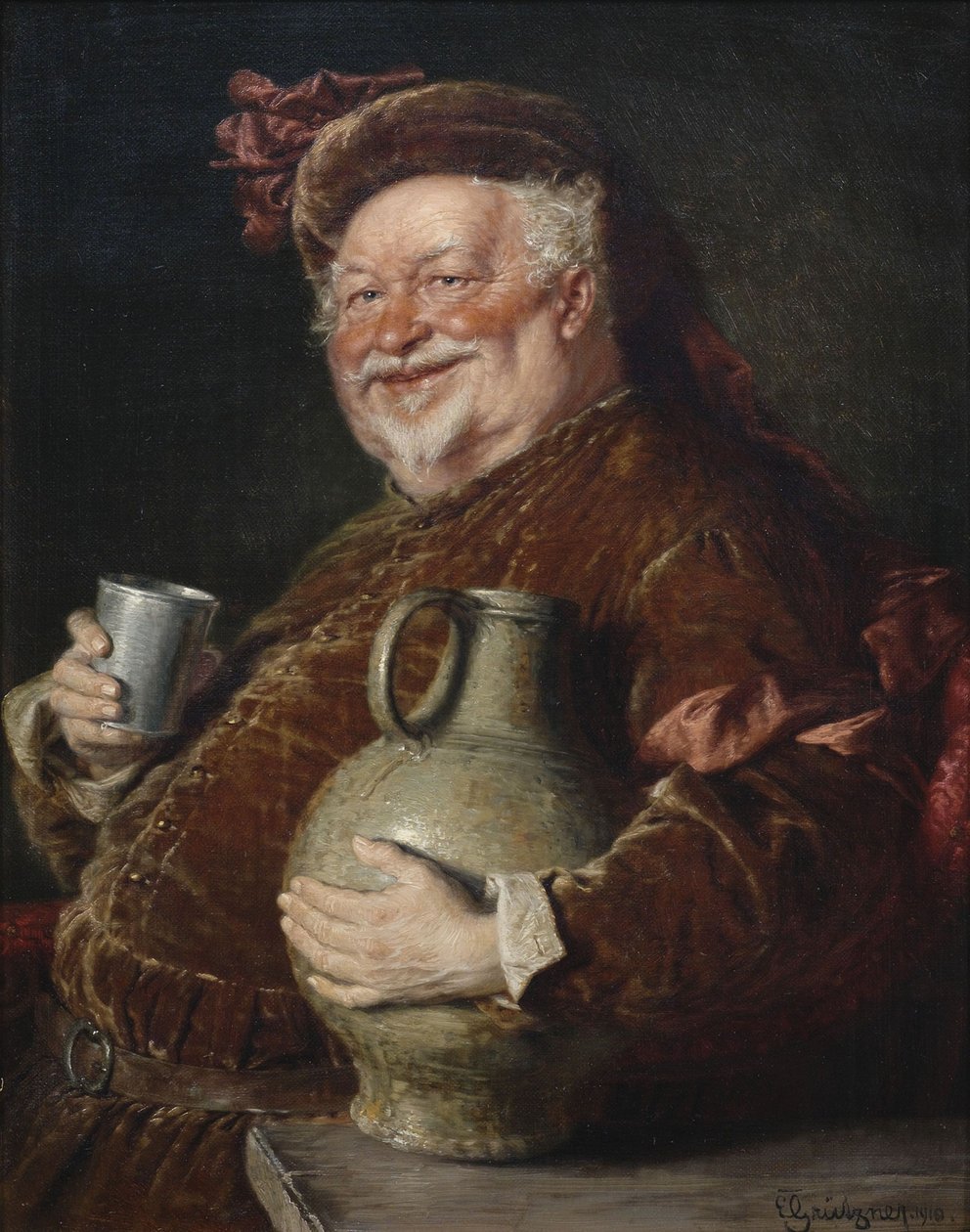 Falstaff مع خزان من النبيذ وكأس من الصفيح ، 1910 بواسطة إدوارد جروتزنر من