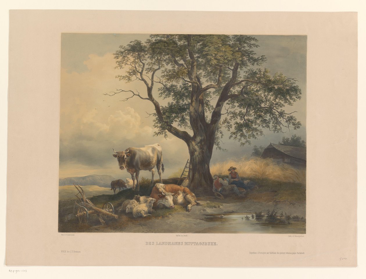 شخصيات كثيرة تستريح في منظر طبيعي Des Landmans Mittagsruhe (العنوان على الكائن) بواسطة إدوارد Weixlgärtner