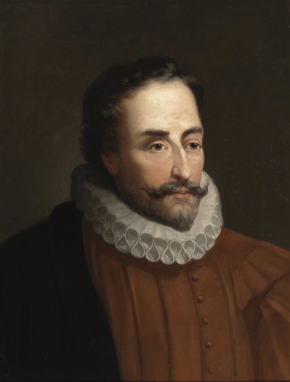 Portrait de Miguel de Cervantes (1547-1616)، poete et dramaturge espagnol - الفن الأكاديمي: صورة ميغيل دي سيرفانتس سافيدرا (1547-1615) بواسطة Balaca y Orejas-Canseco، Eduardo (1840-1914)، حوالي 1877. زيت على قماش ، 58 × 46. الأكاديمية الملكية للتاريخ ، م بواسطة Eduardo Balaca y Canseco
