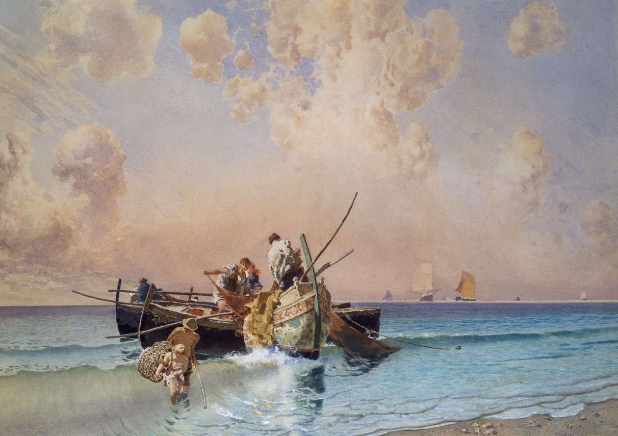 Back from fishing, by Eduardo Dalbono (1841-1915), oil on canvas, 53x73 cm بواسطة إدواردو دالبونو