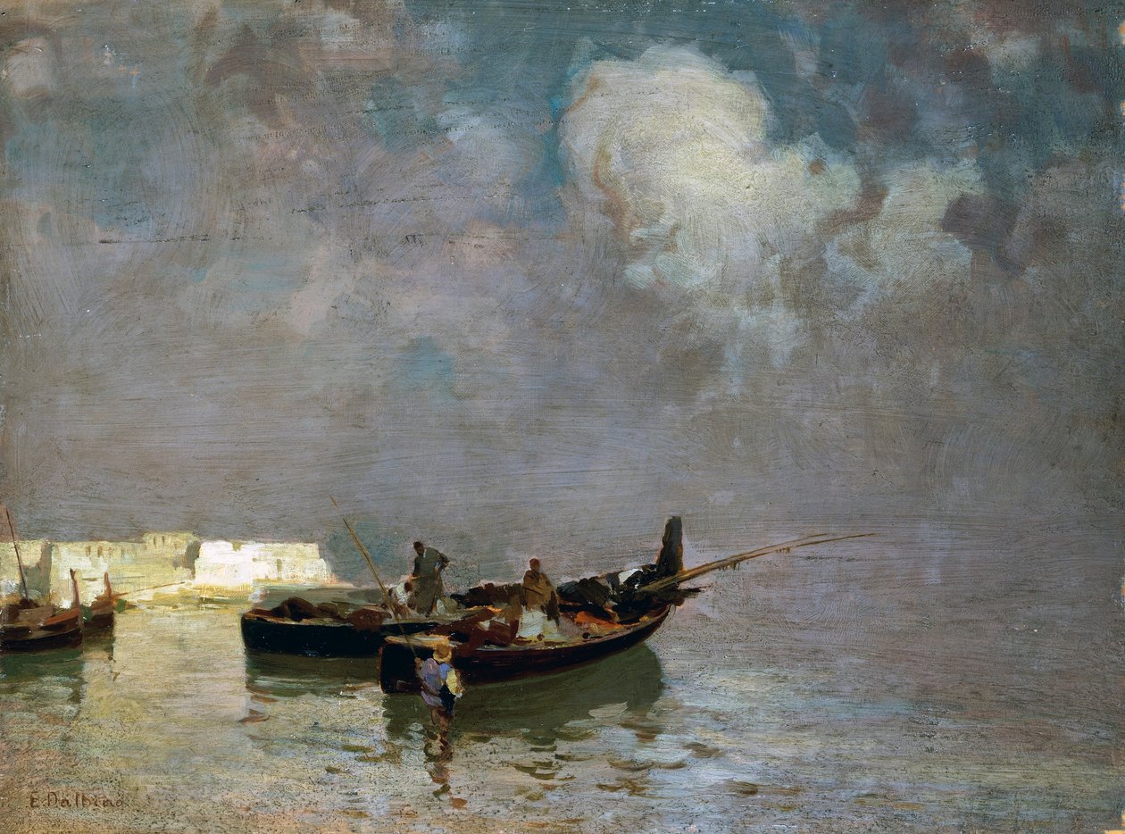 Marina with fishermen, by Eduardo Dalbono (1841-1915), oil on canvas, 34x45 cm بواسطة إدواردو دالبونو