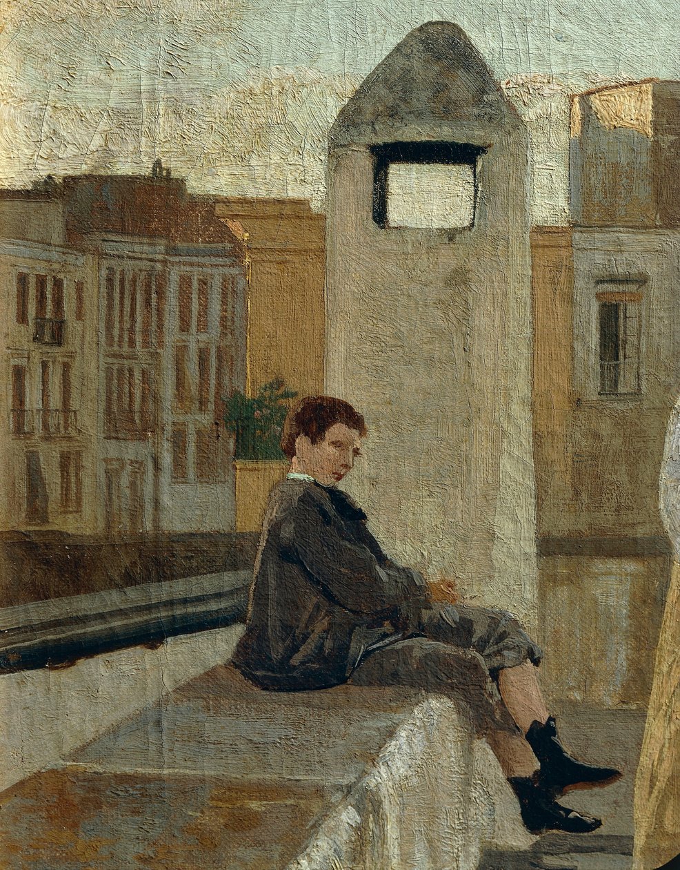 The terrace, by Edoardo Dalbono (1841-1915), oil on panel, 45x30 cm. Detail. بواسطة إدواردو دالبونو