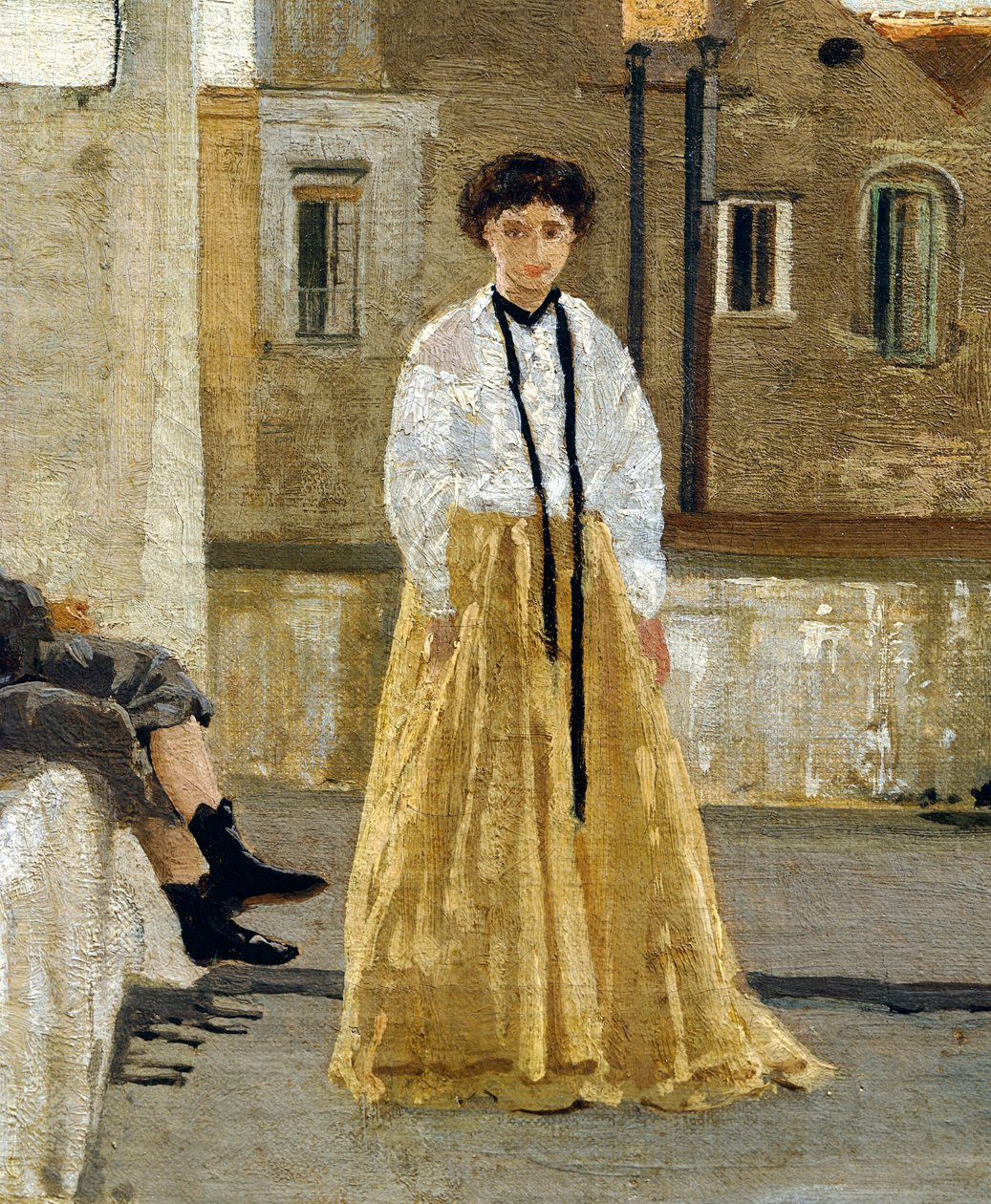 The terrace, by Edoardo Dalbono (1841-1915), oil on panel, 45x30 cm. Detail. بواسطة إدواردو دالبونو