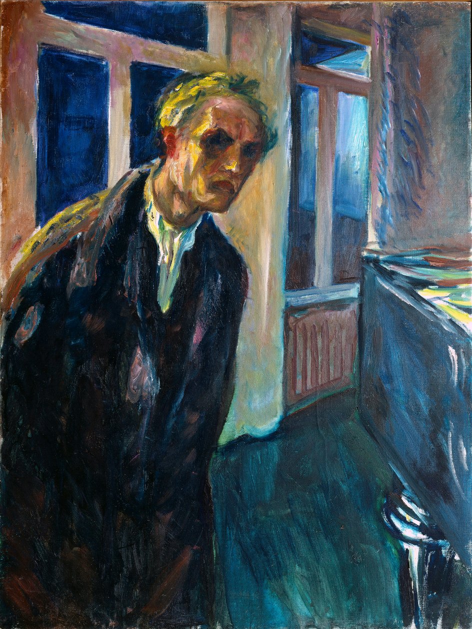 صورة شخصية أو رسم رجل يمشي ليلاً بواسطة إدوارد مونش (1863-1944) 1923-1924 صن. 89.5x67.5 سم أوسلو ، متحف مونش للمجموعات الفنية البلدية (متحف مونش) بواسطة إدوارد مونش