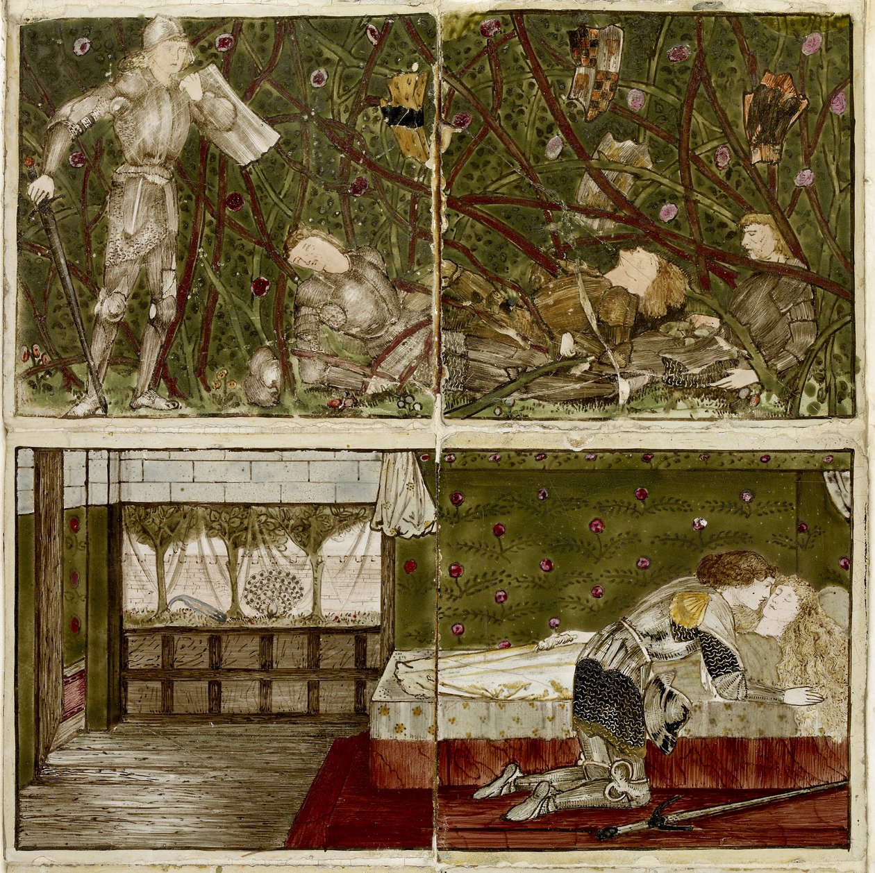 مجموعة من ستة عشر بلاطًا مرتبة في أزواج لتشكيل ثمانية رسوم توضيحية لحكاية "Briar Rose" ، 1862 - 1865 (خزفي) بواسطة إدوارد بورن جونز