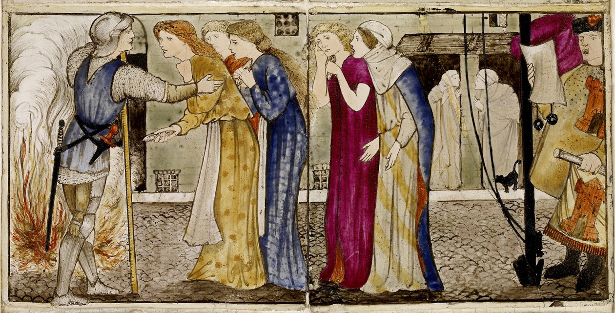 مجموعة من ستة عشر بلاطًا مرتبة في أزواج لتشكيل ثمانية رسوم توضيحية لحكاية "Briar Rose" ، 1862 - 1865 (خزفي) بواسطة إدوارد بورن جونز