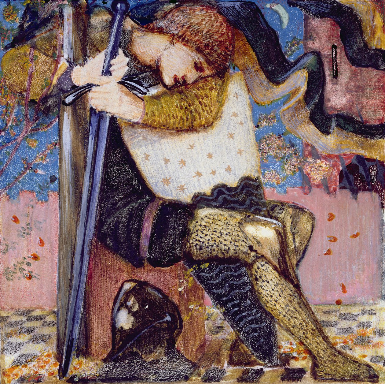 آرثر مع Excalibur (الغواش والطلاء الذهبي على الرق) بواسطة إدوارد بورن جونز