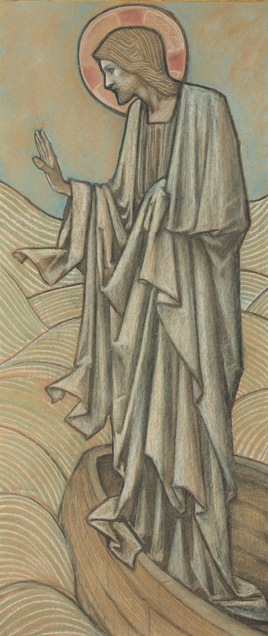 المسيح يسرق الأمواج (طباشير ملونة على الورق) (زوج إلى 430972) بواسطة إدوارد بورن جونز