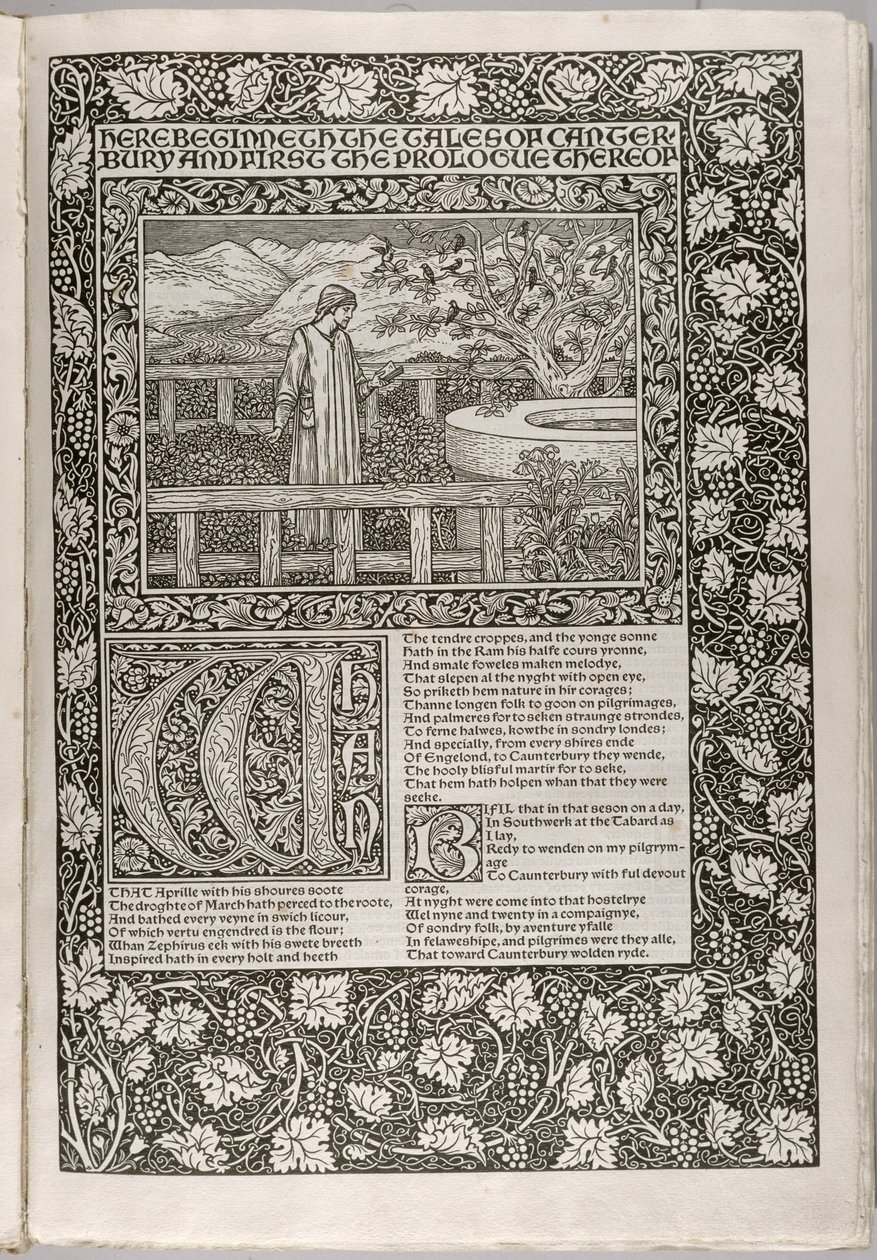 Frontispiece ، من "أعمال جيفري تشوسر مطبوع حديثًا الآن" ، نقشها ويليام موريس (1834-1896) 1896 بواسطة إدوارد بورن جونز