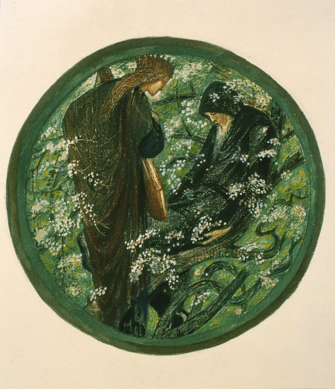 Nimue Beguiling Merlin with Enchantment ، اللوحة XV من "The Flower Book" بواسطة إدوارد بورن جونز