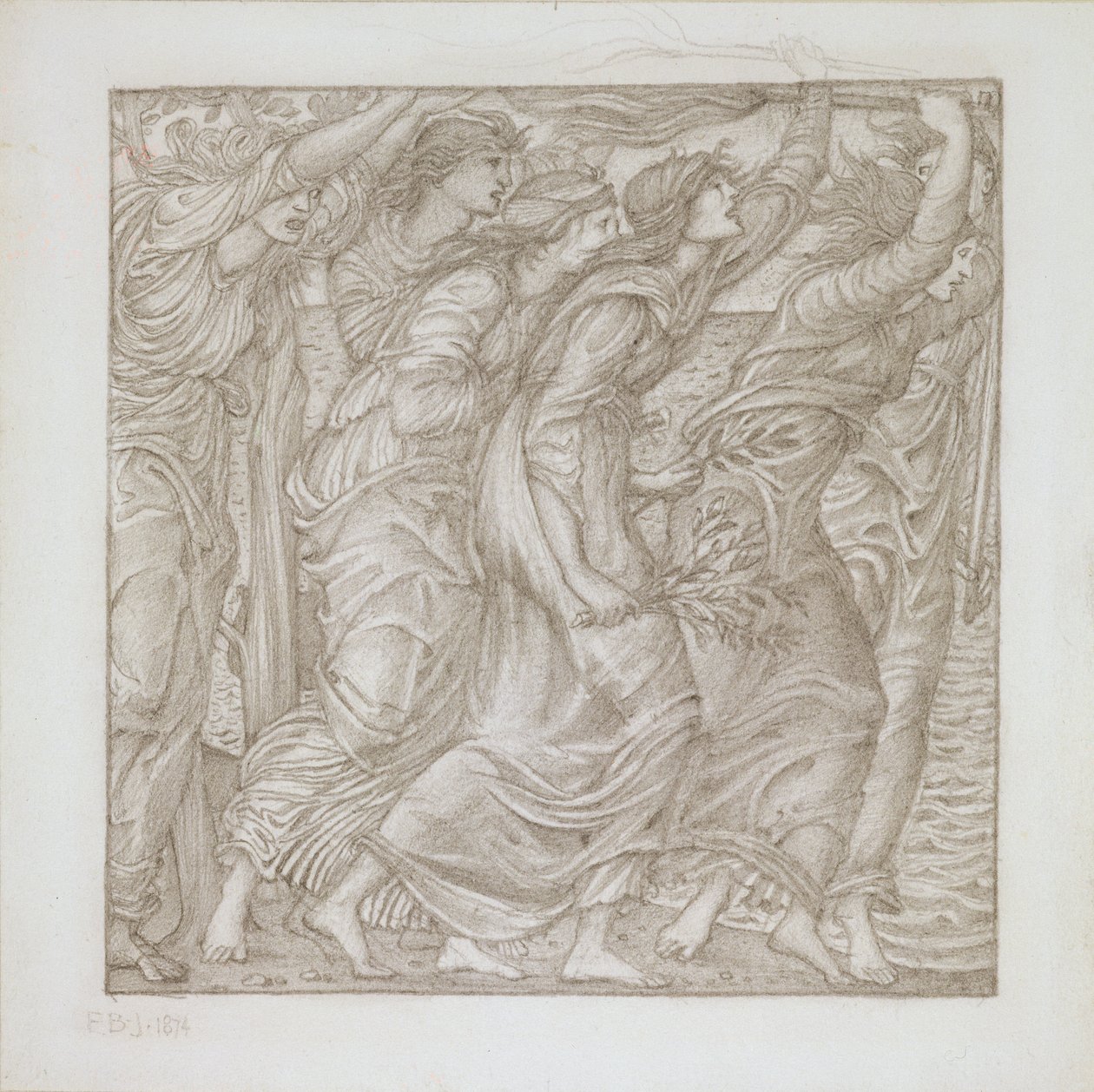 No.1183-5 حرق السفن ، رسم توضيحي لـ Virgil&39;s `Aeneid` ، 1874 (قلم رصاص) بواسطة إدوارد بورن جونز