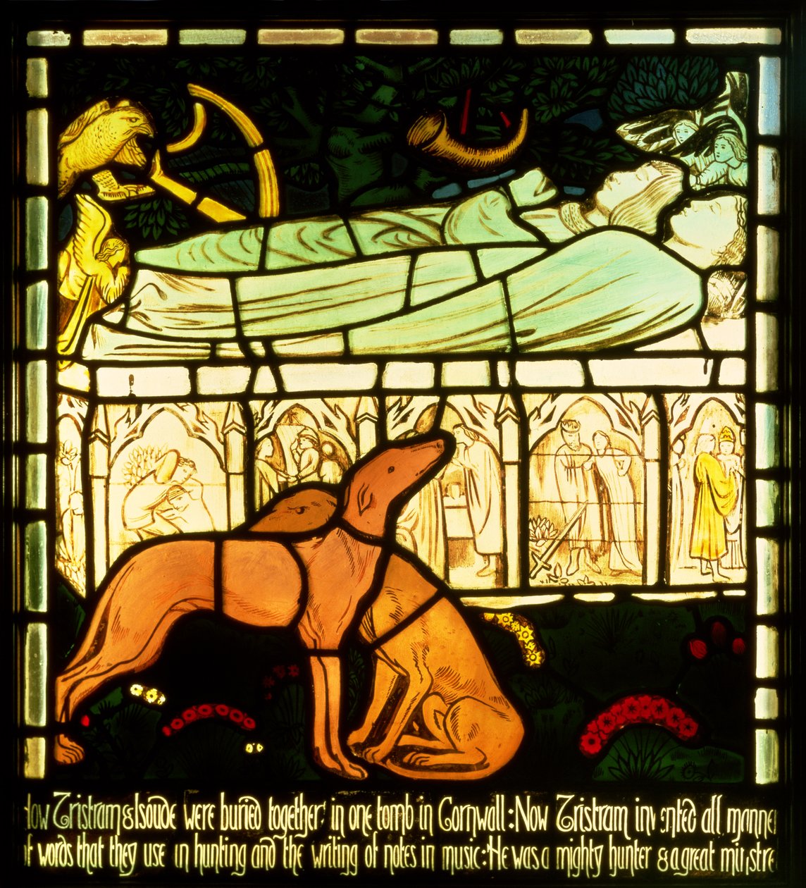 مقبرة تريستان و Isolde المعرض ، من "قصة تريستان و Isolde" ، William Morris und Co. (زجاج ملون) بواسطة إدوارد بورن جونز