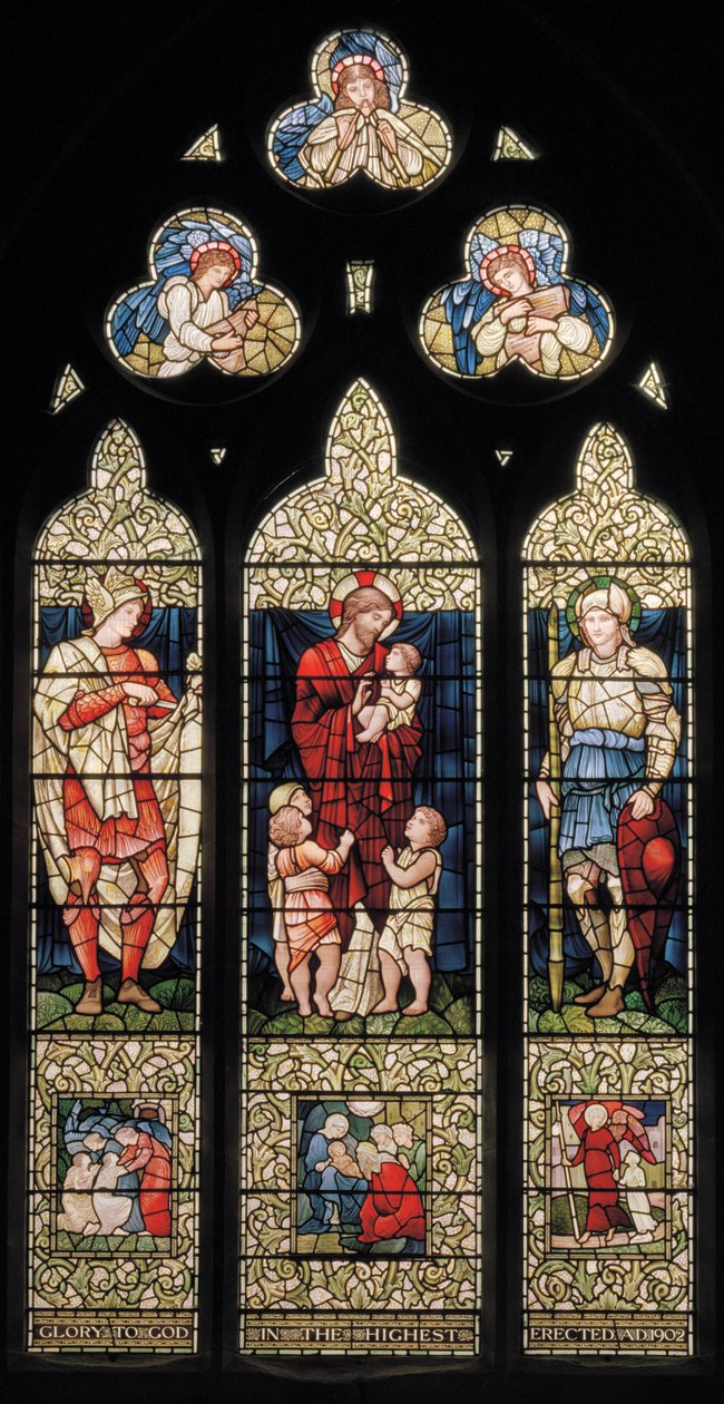 Wilden ، All Saints ، East Window ، Morris & Co. ، Edward Burne-Jones ، John Henry Dearle (1859-1932) ، St Martin ، Christ Blessing The Children ، St George ، 1902-1914 ، Louisa ، Alfred ، The Baldwins ، Prime الحد الأدنى بواسطة إدوارد كولي وديلي بيرن جونز