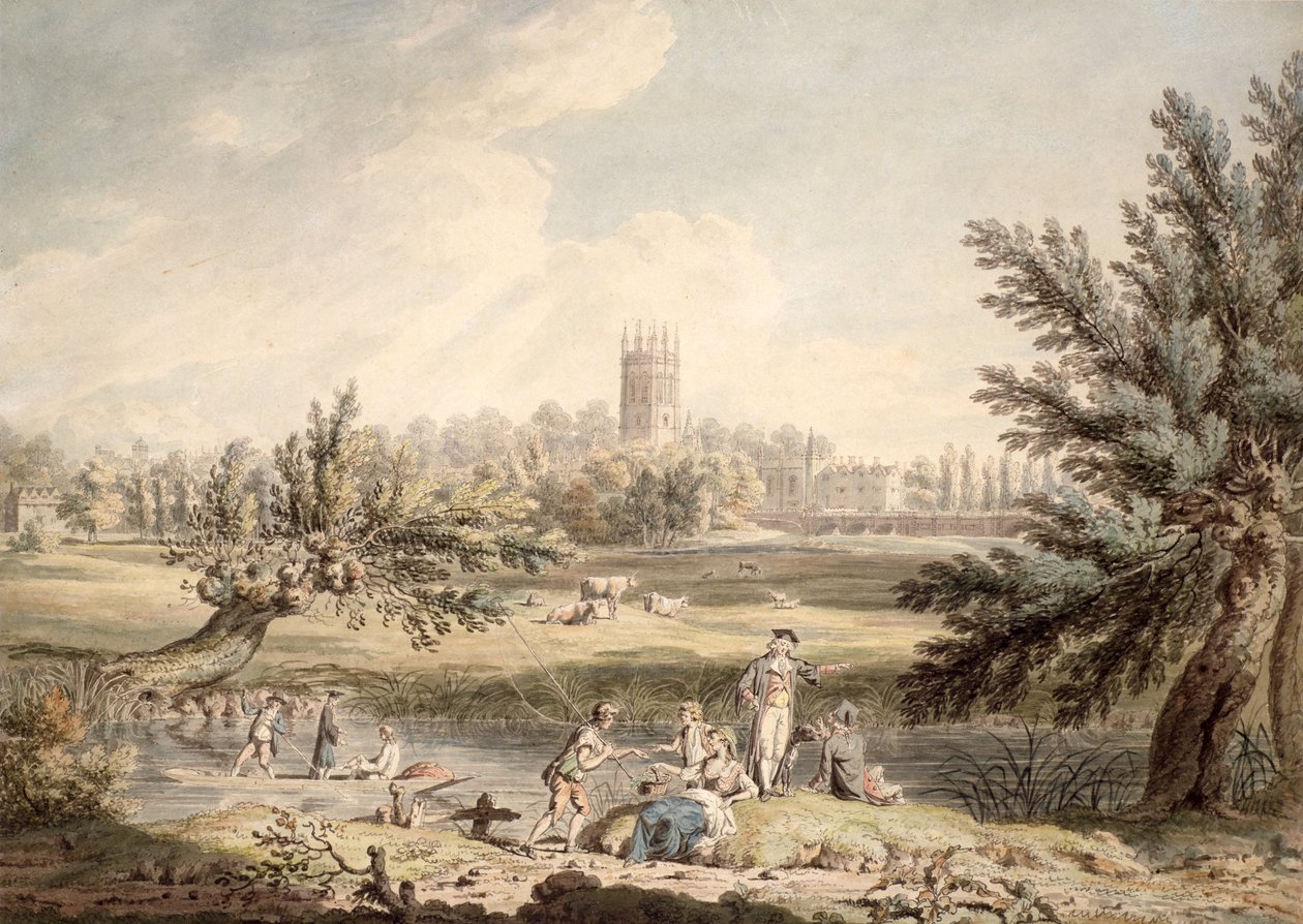 كلية ماجدالين ، أكسفورد ، منظر من Cherwell Looking North West ، 1791-92 (مرحاض وقلم وحبر على ورق) بواسطة إدوارد دايز