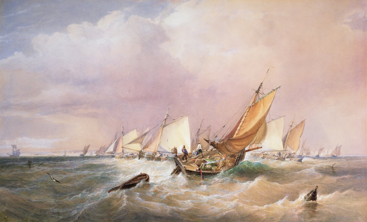 قبالة الساحل الفرنسي ، 1837 (قلم رصاص ، مرحاض وجسم ملون على ورق) بواسطة إدوارد دنكان