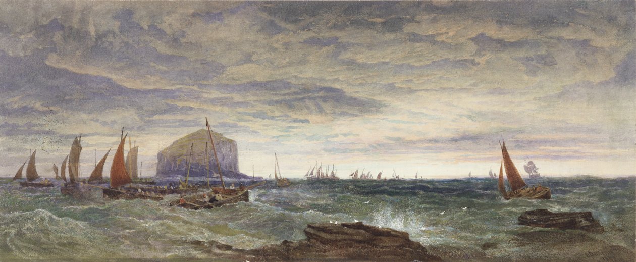 The Bass Rock at Dawn ، 1855 (مرحاض وجسم ملون فوق الجرافيت على الورق) بواسطة إدوارد دنكان