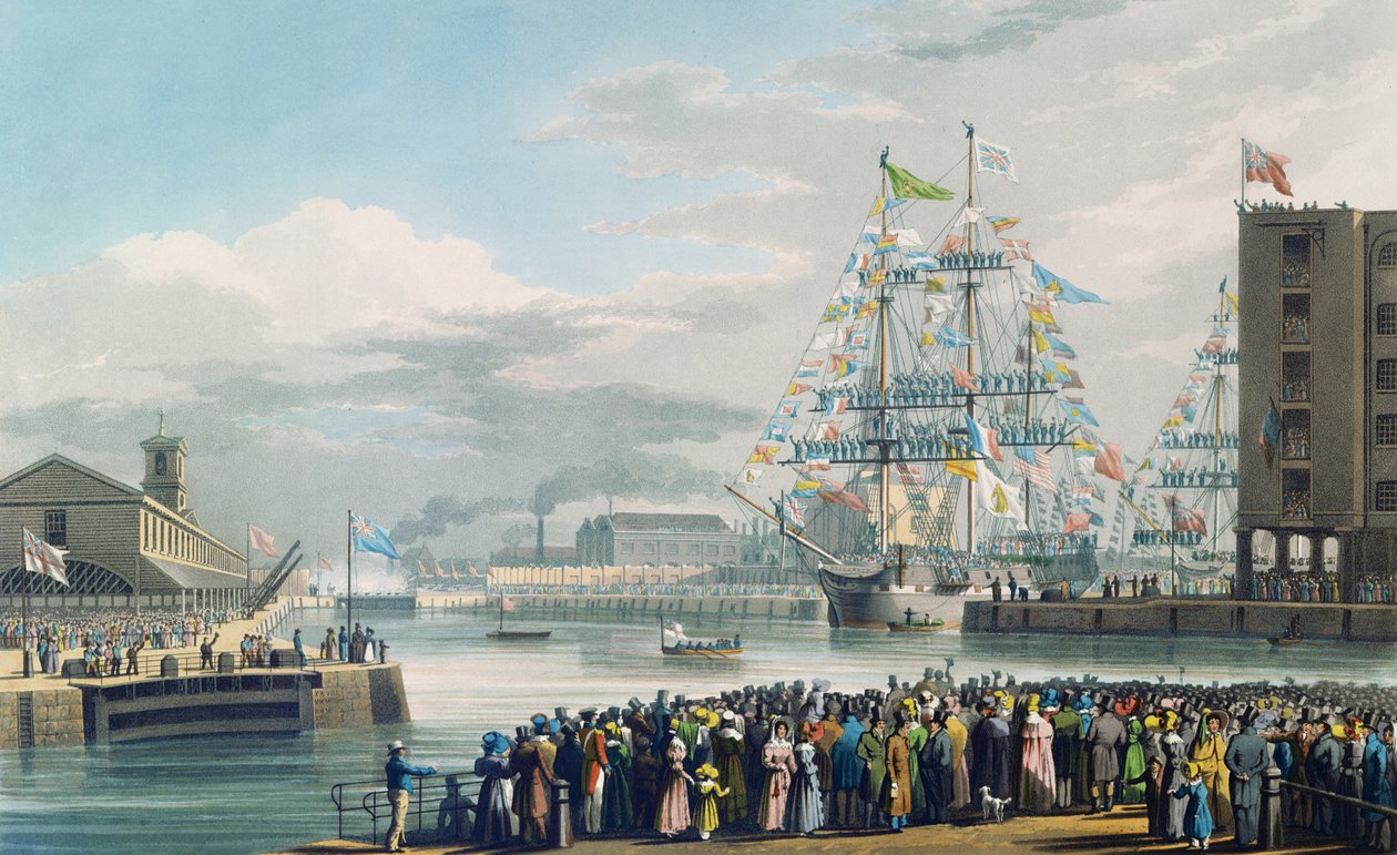 افتتاح أحواض سانت كاترين ، السبت 25 أكتوبر 1828 (نقش ملون) بواسطة إدوارد دنكان