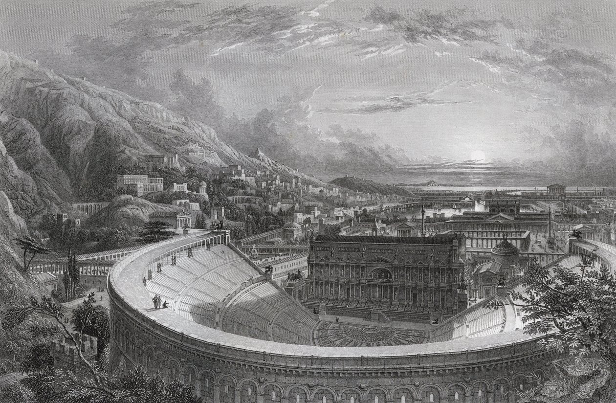 أفسس القديم من فوق المسرح ، منقوش بواسطة ويليام ريتشاردسون (1842-1877) من "قاموس الكتاب المقدس الإمبراطوري" ، الذي نشره Blackie und Son ، c.1880s بواسطة إدوارد فالكنر