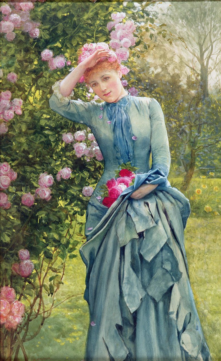 جمع الورود ، c.1880 (ألوان مائية على ورق) بواسطة إدوارد كيلينجورث جونسون