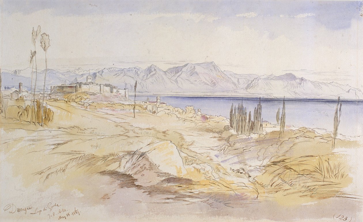 ديسينزانو ، بحيرة غاردا ، 1867 (حبر مع مرحاض على ورق منسوج) بواسطة إدوارد لير