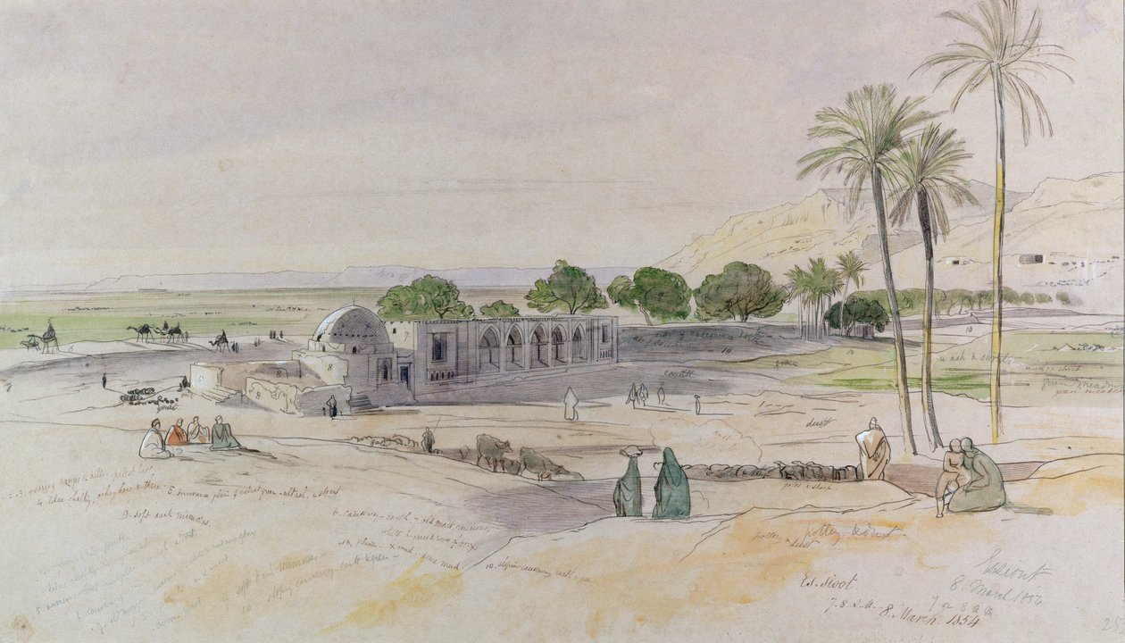 الوادي ، سيوت ، مصر ، 1854 (مرحاض ، قلم حبر) بواسطة إدوارد لير