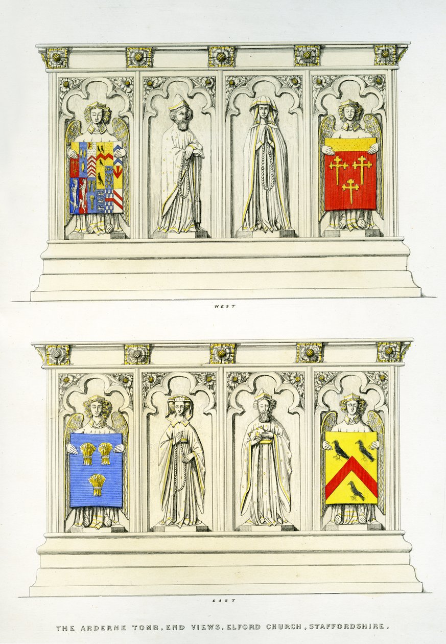 The Arderne Tomb ، كنيسة القديس بطرس ، إلفورد ، ستافوردشاير ، إنجلترا ، 1848-9 (نقش ملون باليد) (انظر أيضًا 741543 und 779743) بواسطة إدوارد م.ريتشاردسون