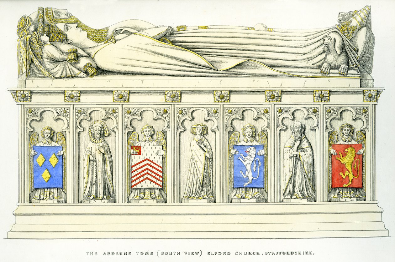 The Arderne Tomb ، كنيسة القديس بطرس ، إلفورد ، ستافوردشاير ، إنجلترا ، 1848-9 (نقش ملون باليد) (انظر أيضًا 741543 und 779744) بواسطة إدوارد م.ريتشاردسون