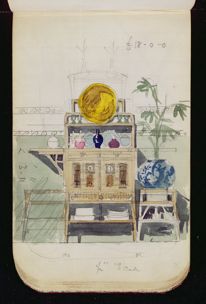 تصميم للوحة جانبية ، 1860s-70s (مرحاض وقلم رصاص على ورق) بواسطة إدوارد ويليام جودوين