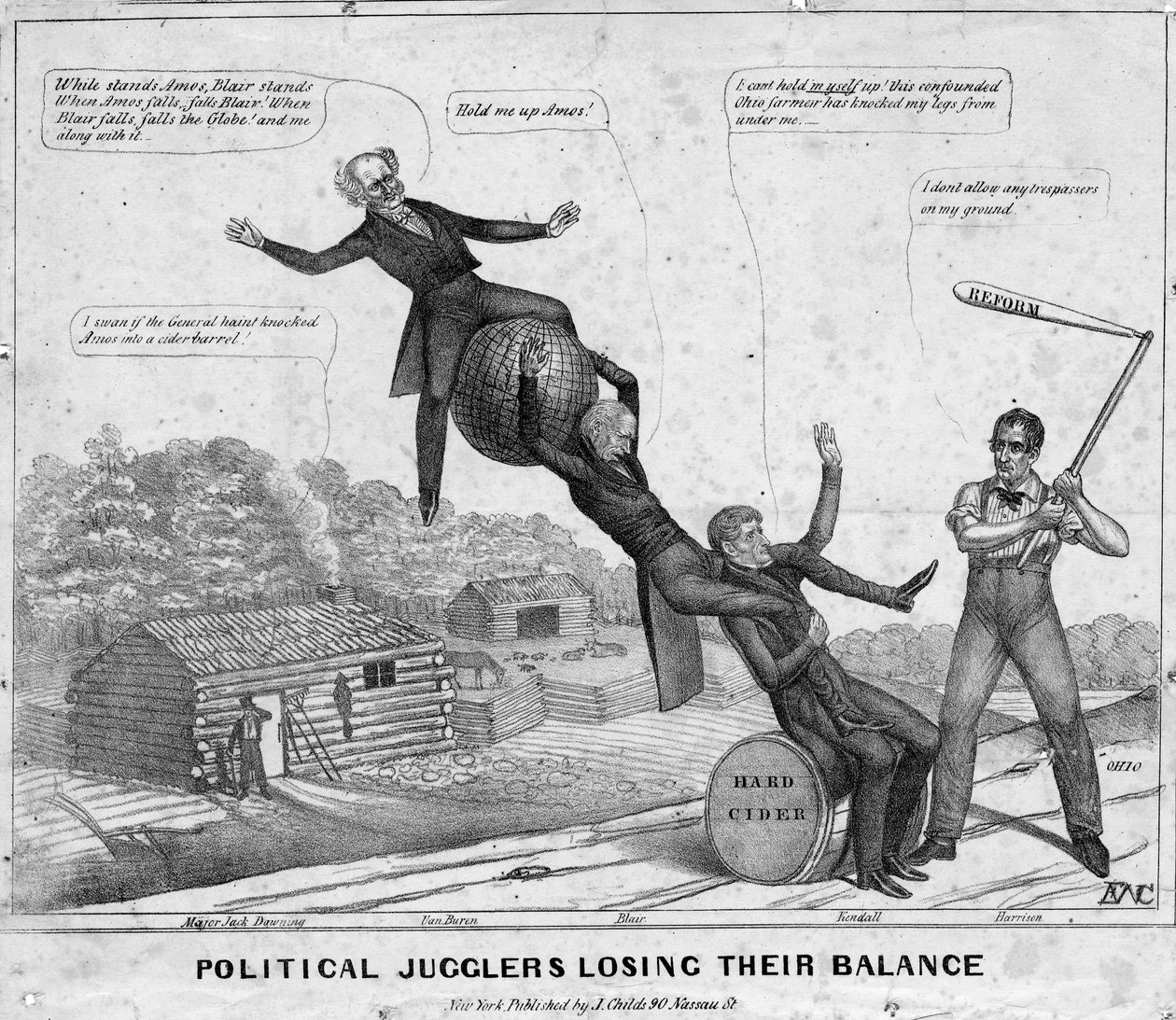 المشعوذون السياسيون يفقدون توازنهم ، نشرته جيه تشايلدز ، نيويورك ، 1840 بواسطة إدوارد ويليامز كلاي