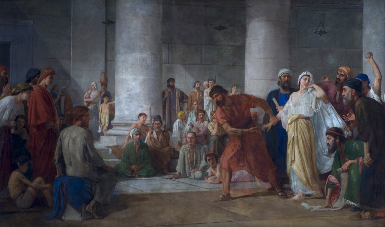 The Woman Taken in Adultery, after 1860 (oil on canvas) بواسطة إدوارد أرميتاج