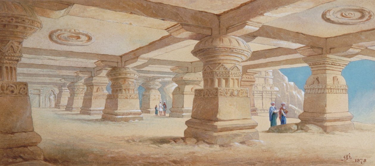 "Rock Cut Temple ، Ellora" ، ماهاراشترا ، الهند ، 1878 بواسطة إدوارد آرثر هيفر