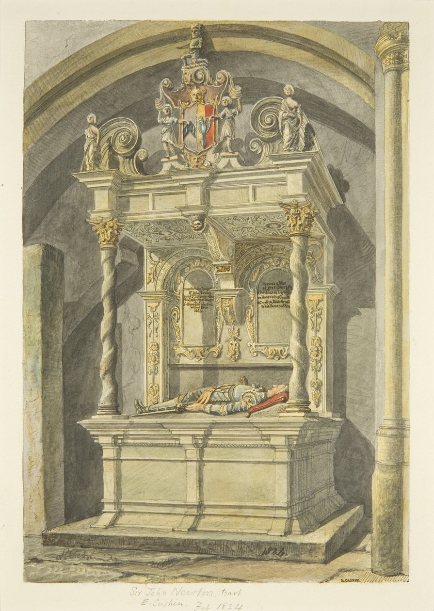 Monument to Sir John Newton, Bart., in Bristol Cathedral (pencil & watercolor on paper) بواسطة إدوارد كاشين
