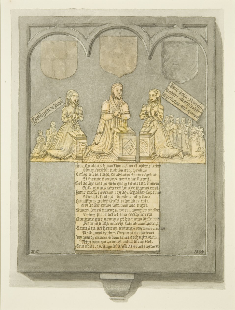 Thorne's Monumental Brass في كنيسة St Werburgh (قلم رصاص وألوان مائية على ورق) بواسطة إدوارد كاشين