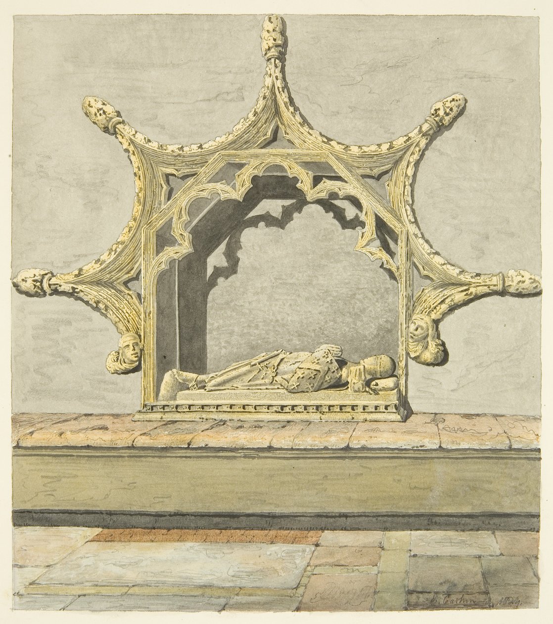 Tomb of Maurice, 7th Earl of Berkeley in Bristol Cathedral (pencil & watercolor on paper) بواسطة إدوارد كاشين