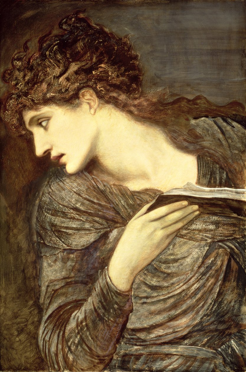 دراسة لرأس Nimue في "The Beguiling of Merlin" ، حوالي 1873 (ألوان مائية على ورق مُثبت على الخشب) بواسطة إدوارد كولي بورن جونز