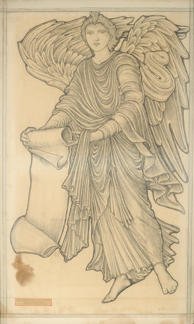 Angel with Scroll - الشكل رقم عشرة ، 1880 (طباشير على ورق) بواسطة إدوارد بورن جونز