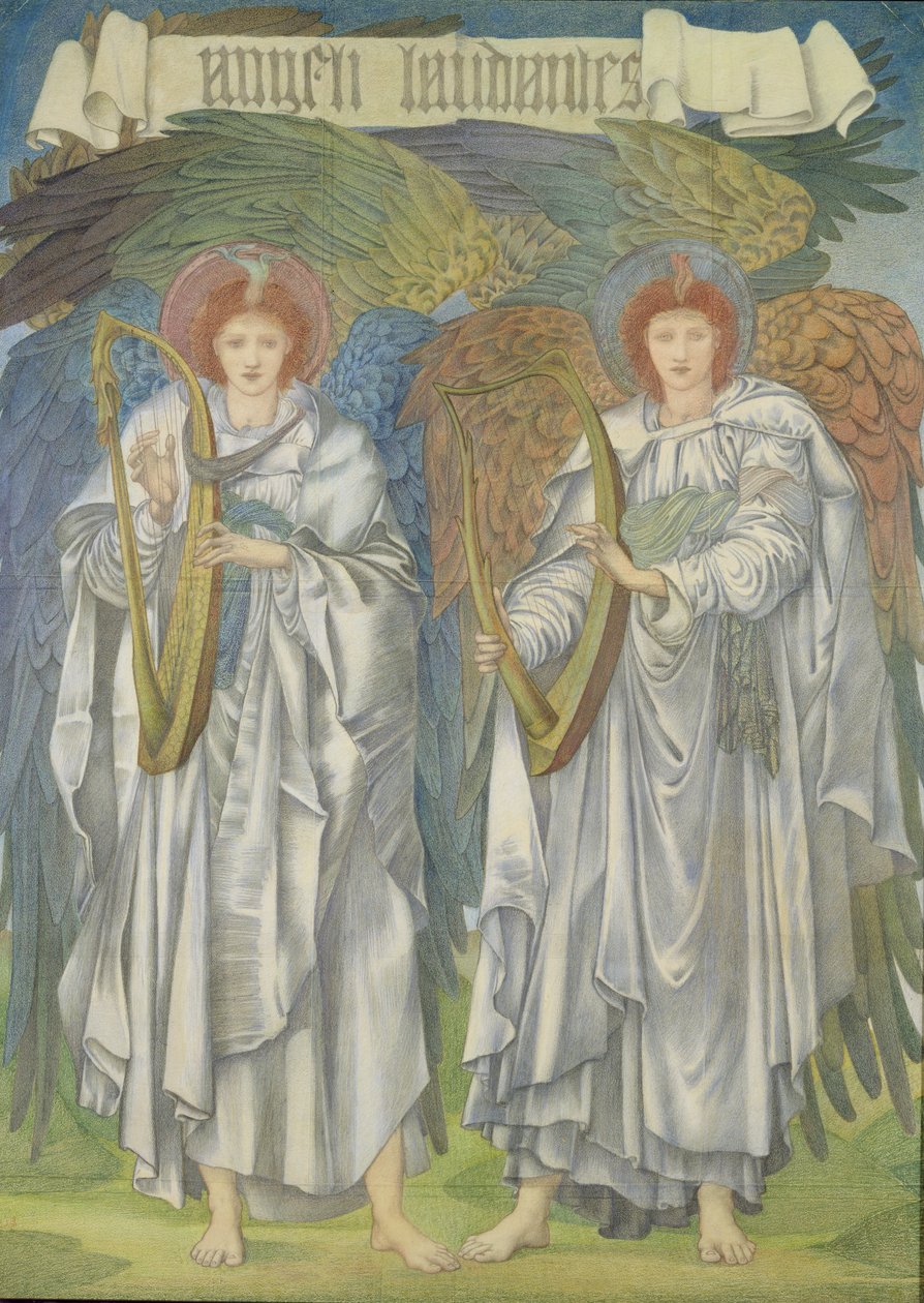 Angeli Laudantes ، c.1887 (تصميم لنافذة في كاتدرائية سالزبوري ، أيضًا للمنسوجات) (طباشير ملونة على الورق) بواسطة إدوارد بورن جونز