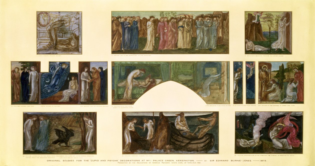 تصميمات زخارف "كيوبيد والروح" في القصر الأخضر رقم 1 ، كنسينغتون ، 1872 بواسطة إدوارد بورن جونز