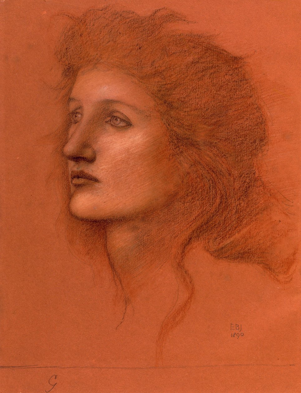 رأس أنثى ، 1890 (لون باستيل على ورق) بواسطة إدوارد بورن جونز