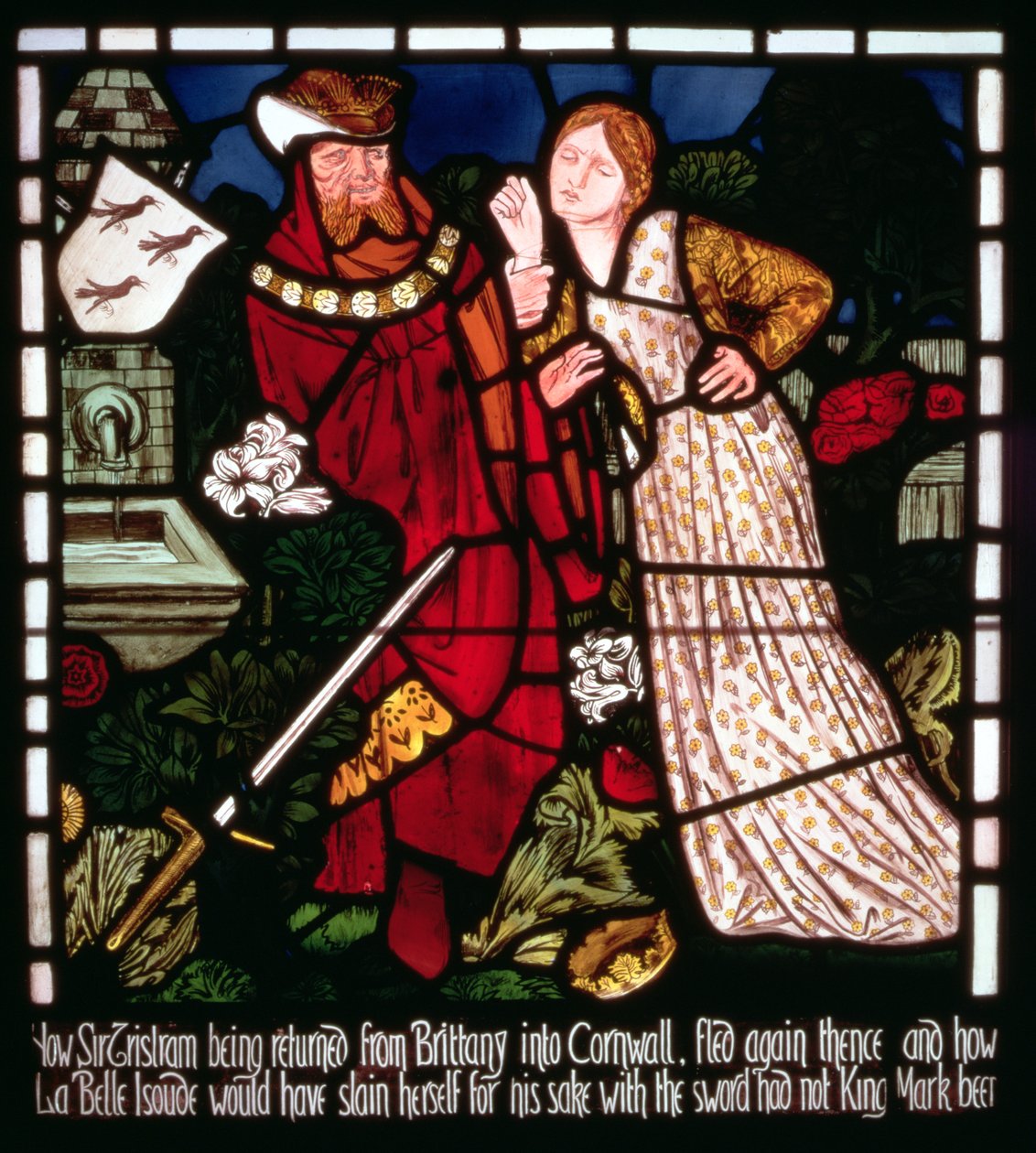 محاولات Isolde the Fair لقتل نفسها ، من "قصة تريستان و Isolde" ، William Morris und Co. (زجاج ملون) بواسطة إدوارد بورن جونز