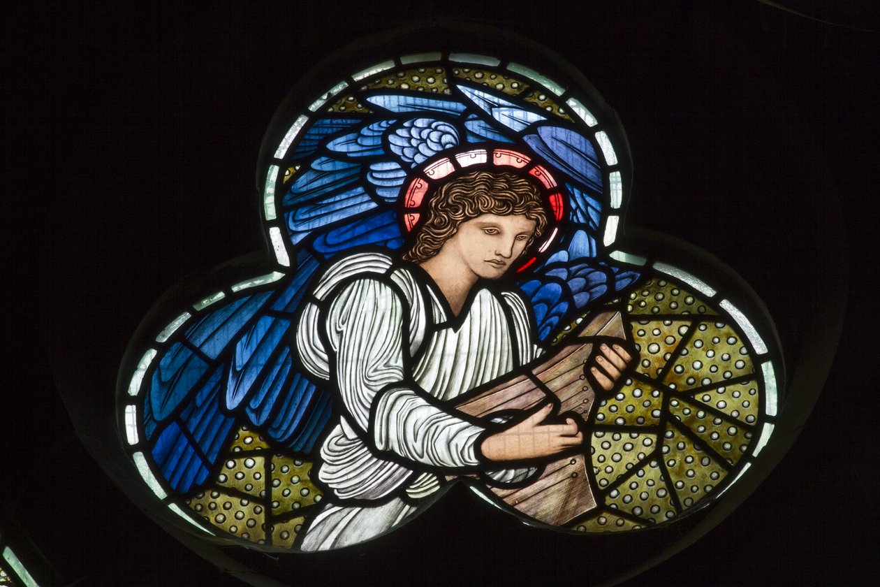 Wilden ، All Saints ، Morris & Co. ، Edward Burne-Jones ، John Henry Dearle (1859-1932) ، الملائكة مع Dulcimer ، Angel Musicians ، 1902-1914 ، Louisa ، Alfred ، The Baldwins ، رئيس الوزراء ، الميثودي ، Worceste بواسطة إدوارد كولي وديلي بيرن جونز