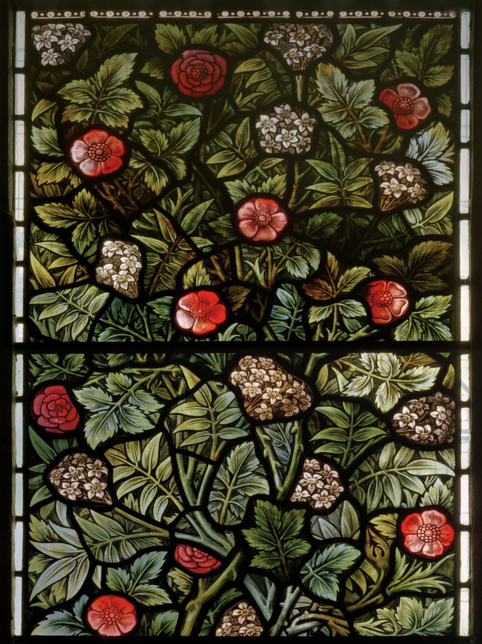 Wilden ، All Saints ، Morris & Co. ، Edward Burne-Jones ، John Henry Dearle (1859-1932) ، أوراق الشجر ، التفاصيل ، 1902-1914 ، لويزا ، ألفريد ، The Baldwins ، رئيس الوزراء ، الميثودي ، Worcestershire ، Arts & Crafts ، بواسطة إدوارد كولي وديلي بيرن جونز